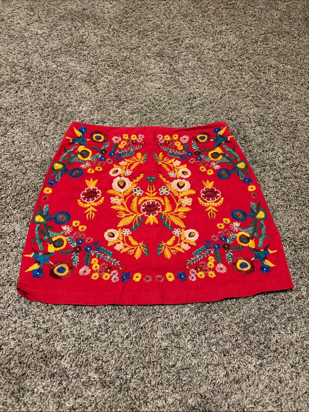 Altar’d State Embroidered Red Floral Mini Skirt